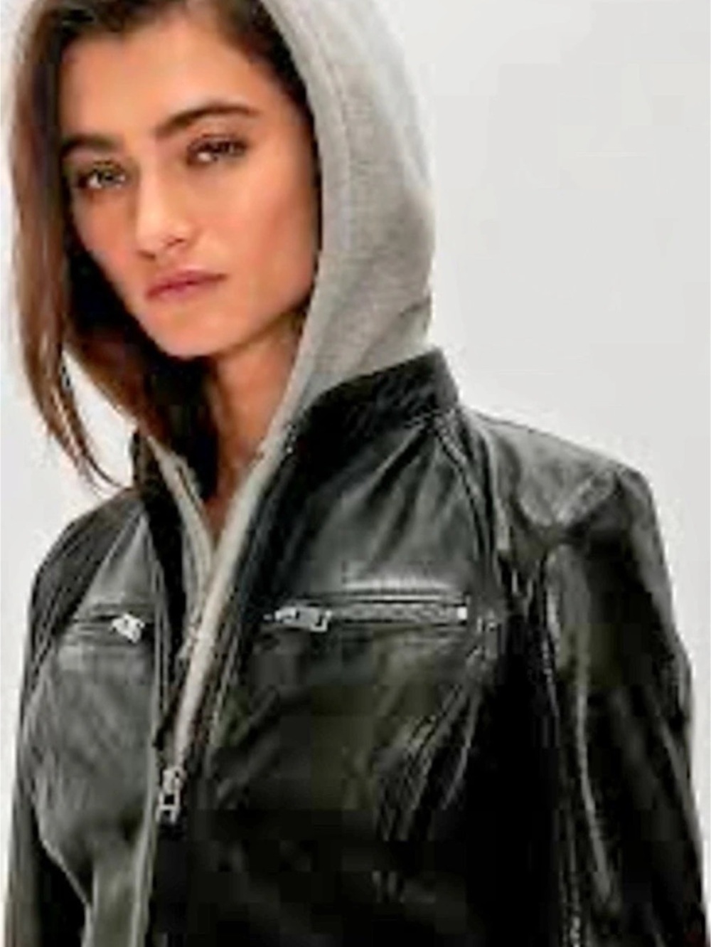 Mauritius Avih RF Leather Jacket Black & Gray Removable Hoodie Size LG